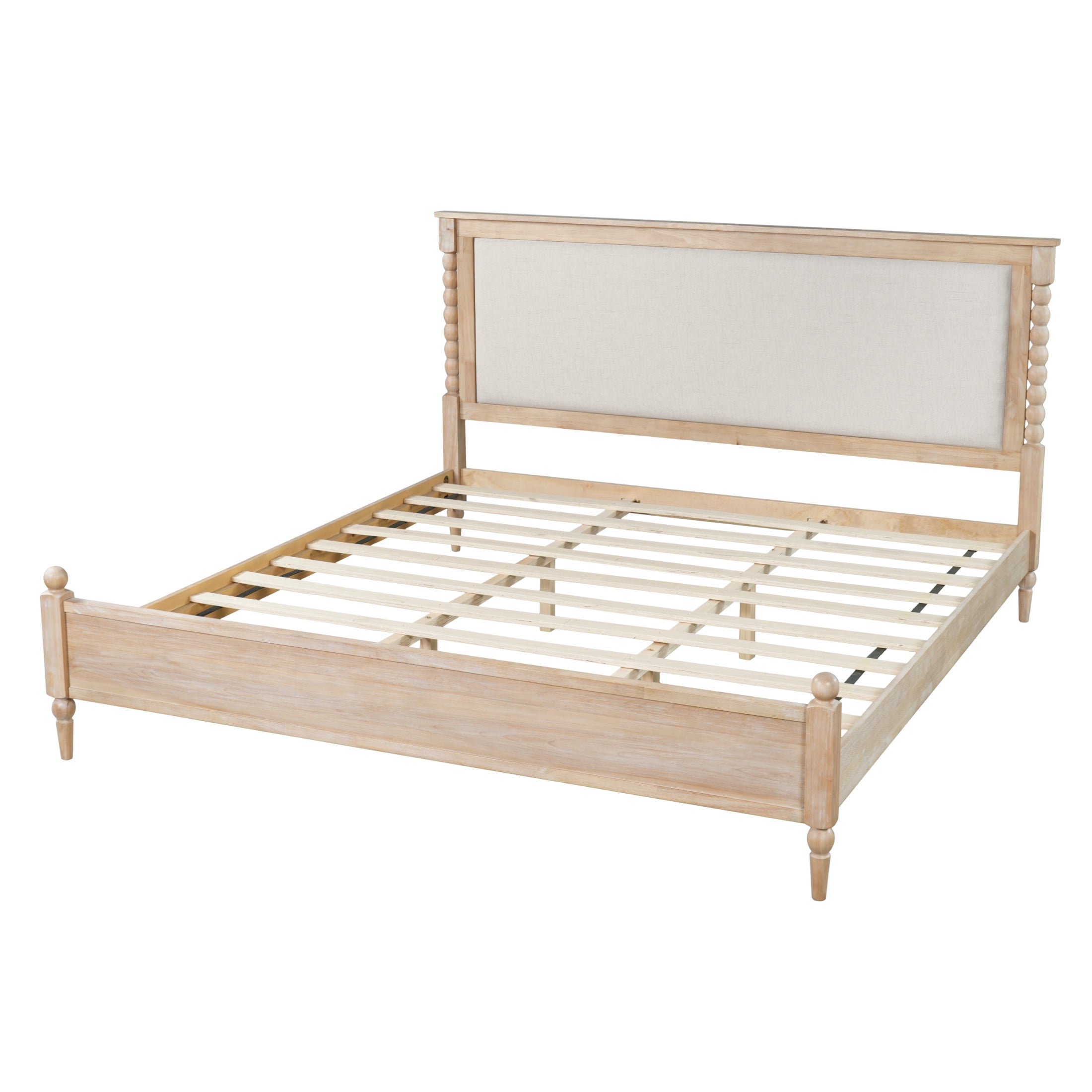 Christopher Knight Home Traditional Wood Bed Frame with Spindle Upholstered Headboard, King Size, Natural