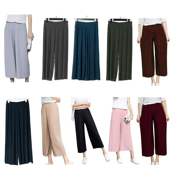 yingyy Women Loose Pant High Waist Pleated Summer Long High waist pleated  pants Casual Solid Color Trousers 