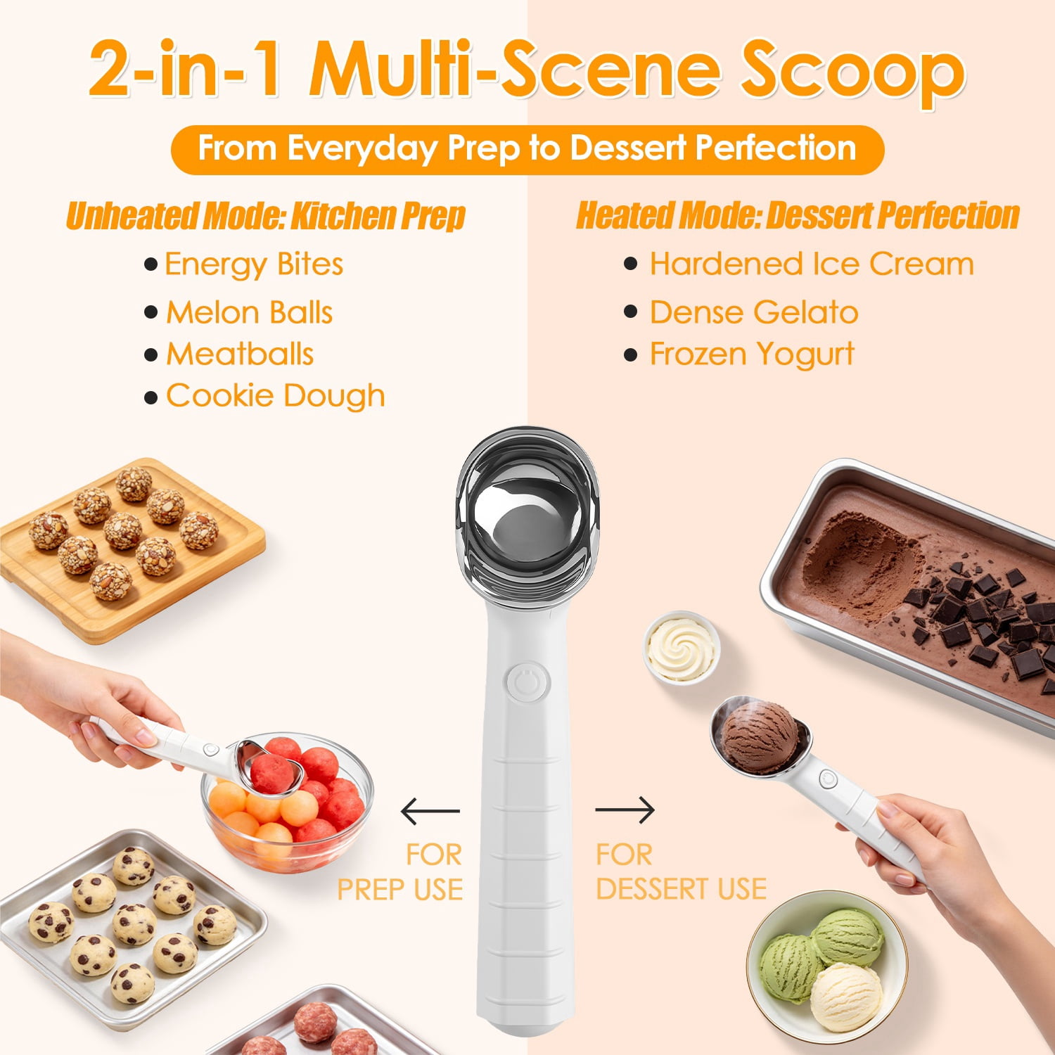 Rechargeable Heated Ice Cream Scoop 45s Fast Heating Up to 158°F, 2000mAh Cordless Self Heating Ice Cream Scooper with 5 Mins Auto Shutoff, Non-Stick Scoop for Gelato Frozen Yogurt Café Home Party