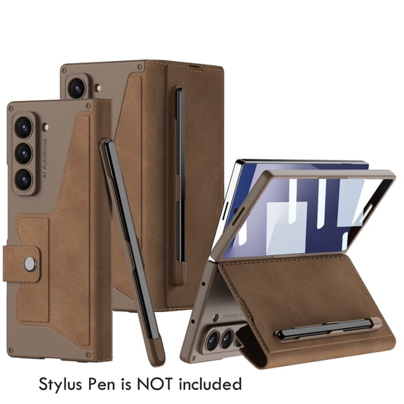 Allytechgroup Galaxy Z Fold 5 Case with S Pen Holder (No S Pen), PU Leather Anti-Scratch Magnetic Closure Stand Protective Classic Type Phone Case Cover for Samsung Galaxy Z Fold5,Brown