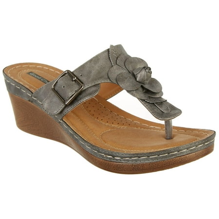 

GC SHOES Womens Flora Flower Thong Sandals 10 Pewter