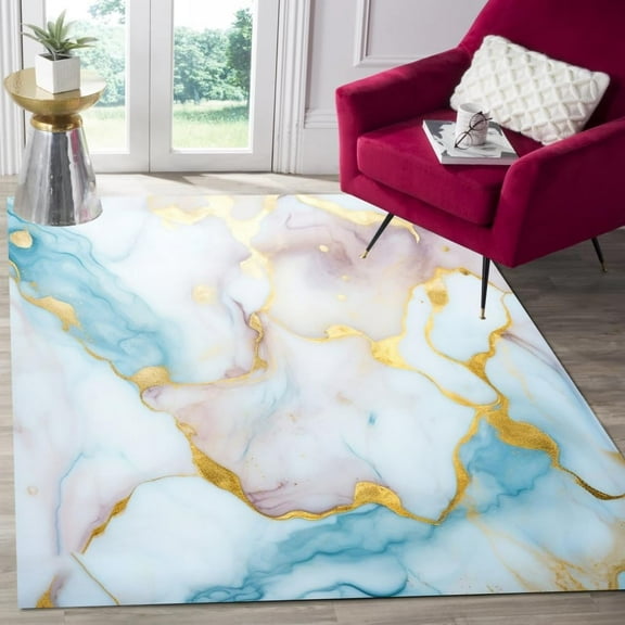 Blue Pink Gold Marble Abstract Modern Aesthetic Rug For Livingroom Bedroom Soft Washable Carpet Under Dining Coffee Table Home Office Floorcover Rug Runners 3x4ft