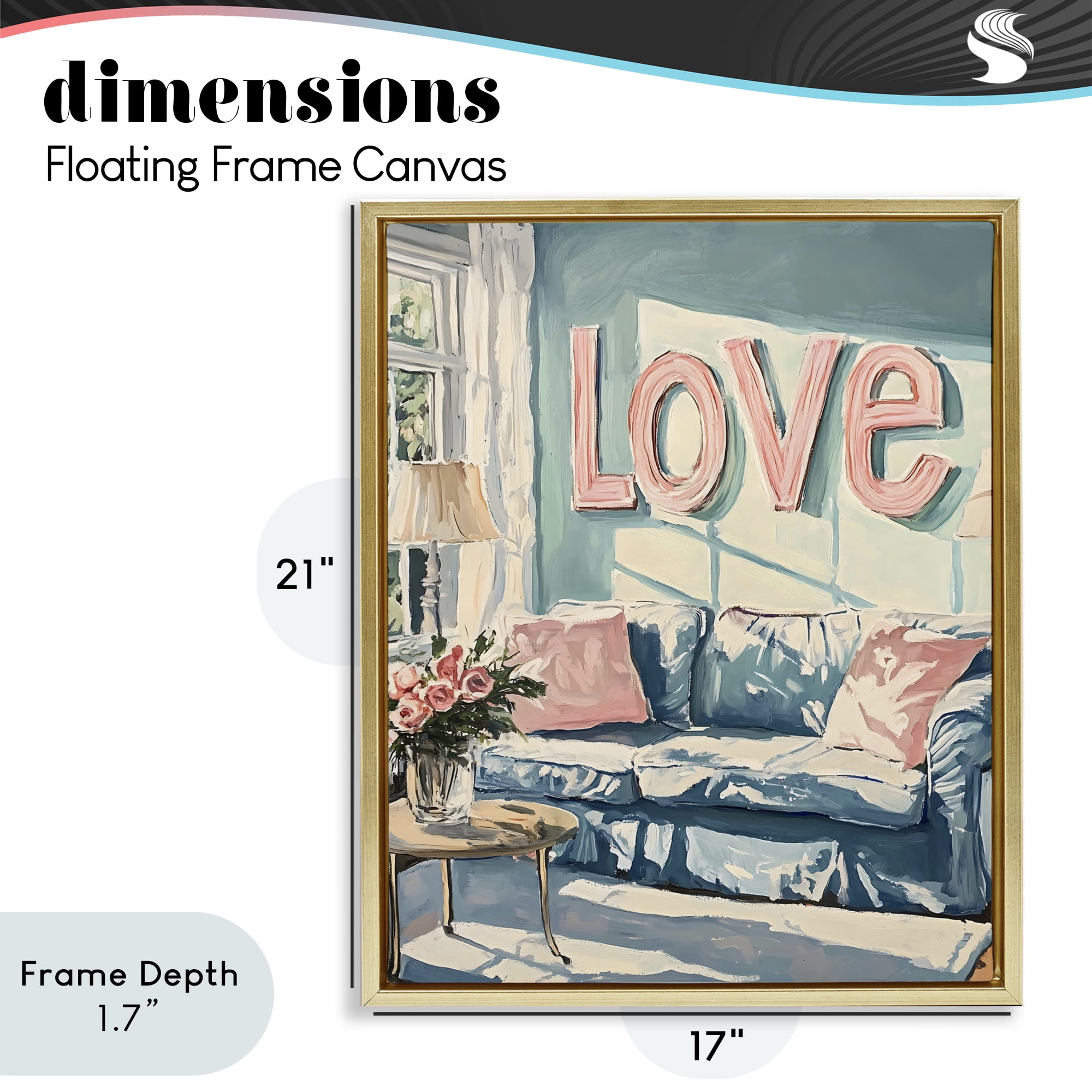 Stupell Industries Love Letters Above Cozy Couch Gold Framed Floater Canvas Wall Art, design by The Prints Vibe