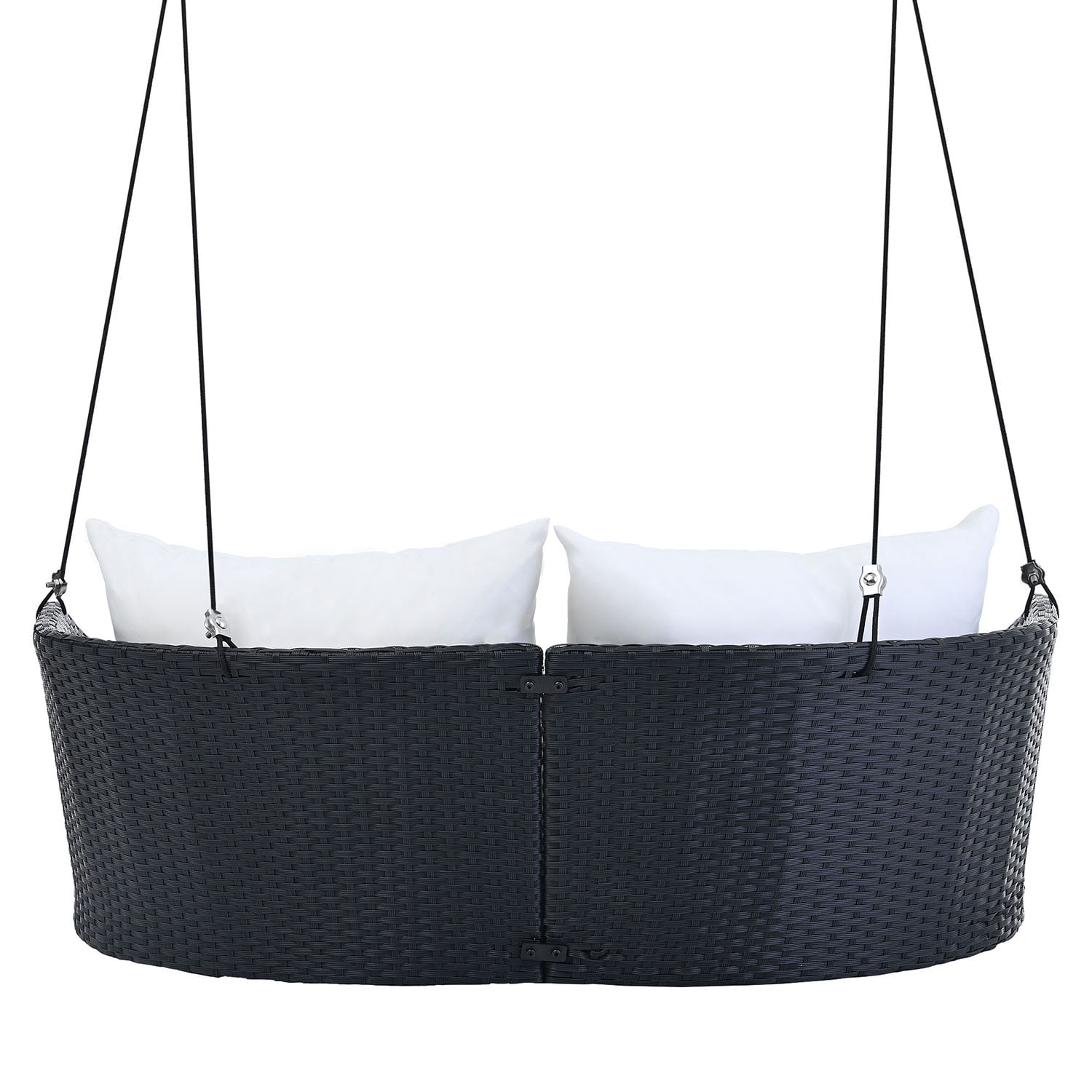 Kadyn 51.9" 2-Person Hanging Seat, Rattan Woven Swing Chair with Ropes, Gray Wicker and Cushion, Porch Swing Chair for Outdoor, Black White Kadyn 51.9" 2-Person Hanging Seat, Rattan Woven Swing Chair with Ropes, Gray Wicker and Cushion, Porch Swing Chair for Outdoor, Black White