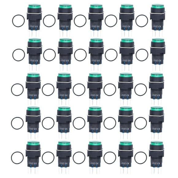 25 interruptores de botón momentáneos con autobloqueo, 8 pines, 16 mm, redondos, con luz, 12 V, para ControlGreen