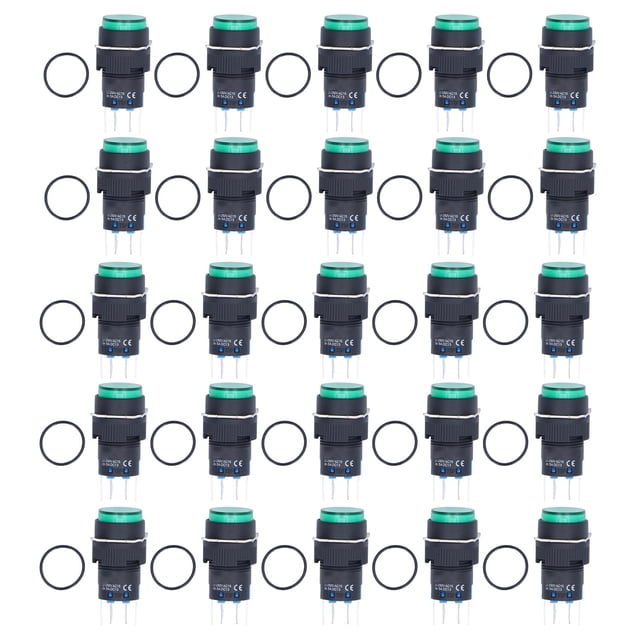 25 interruptores de botón momentáneos con autobloqueo, 8 pines, 16 mm, redondos, con luz, 12 V, para ControlGreen
