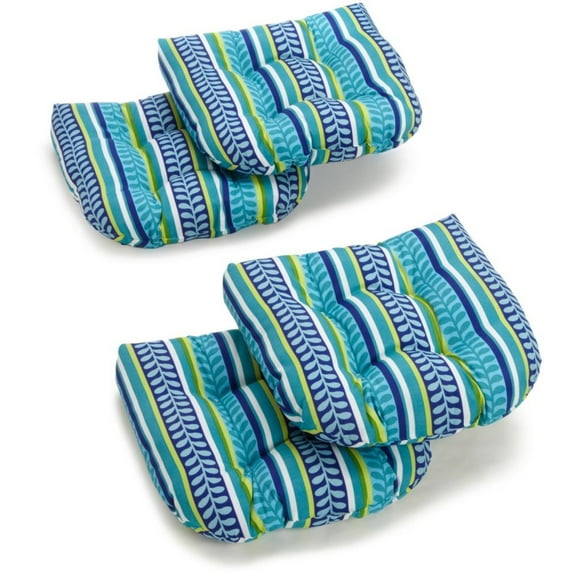 Blazing Needles 19-inch U-Shaped Spun Polyester Outdoor Tufted Dining Chair Cushions (Set of 4)