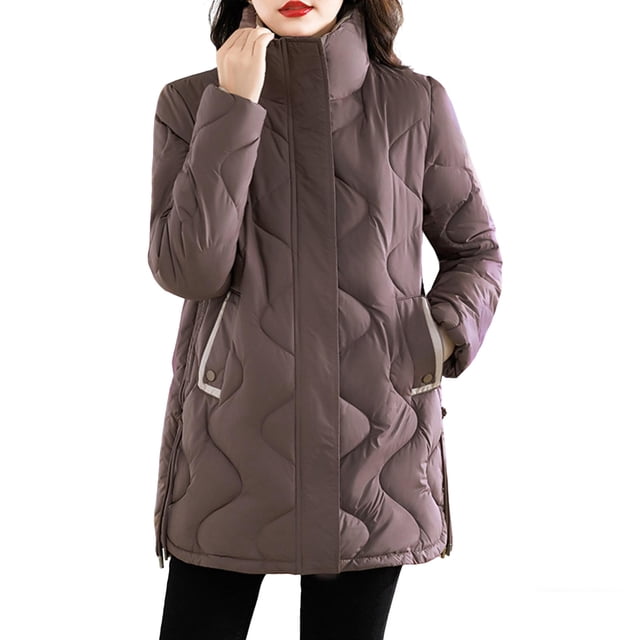 Veste Matelassée Femme Veste Matelassée à Manches Longues avec Poches Décontractée d'Hiver Style Long Puffer Vestes d'Hiver pour Femmes