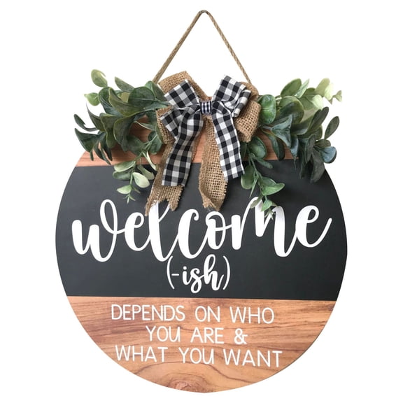 BinKFF Welcome Sign for Front Door, Rustic Round Wooden Hanging Decor, Farmhouse Black Welcome Sign for Porch Wall Indoor, Housewarming Home Decor for New House Apartment