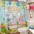 thumbnail image 2 of Happy Easter Shower Curtain, Bunny Rabbit Eggs Spring Flower Farmhouse Wooden Plank Machine Washable Waterproof Fabric for Bathroom Bathtub Decor with Hooks 72x72, 2 of 6