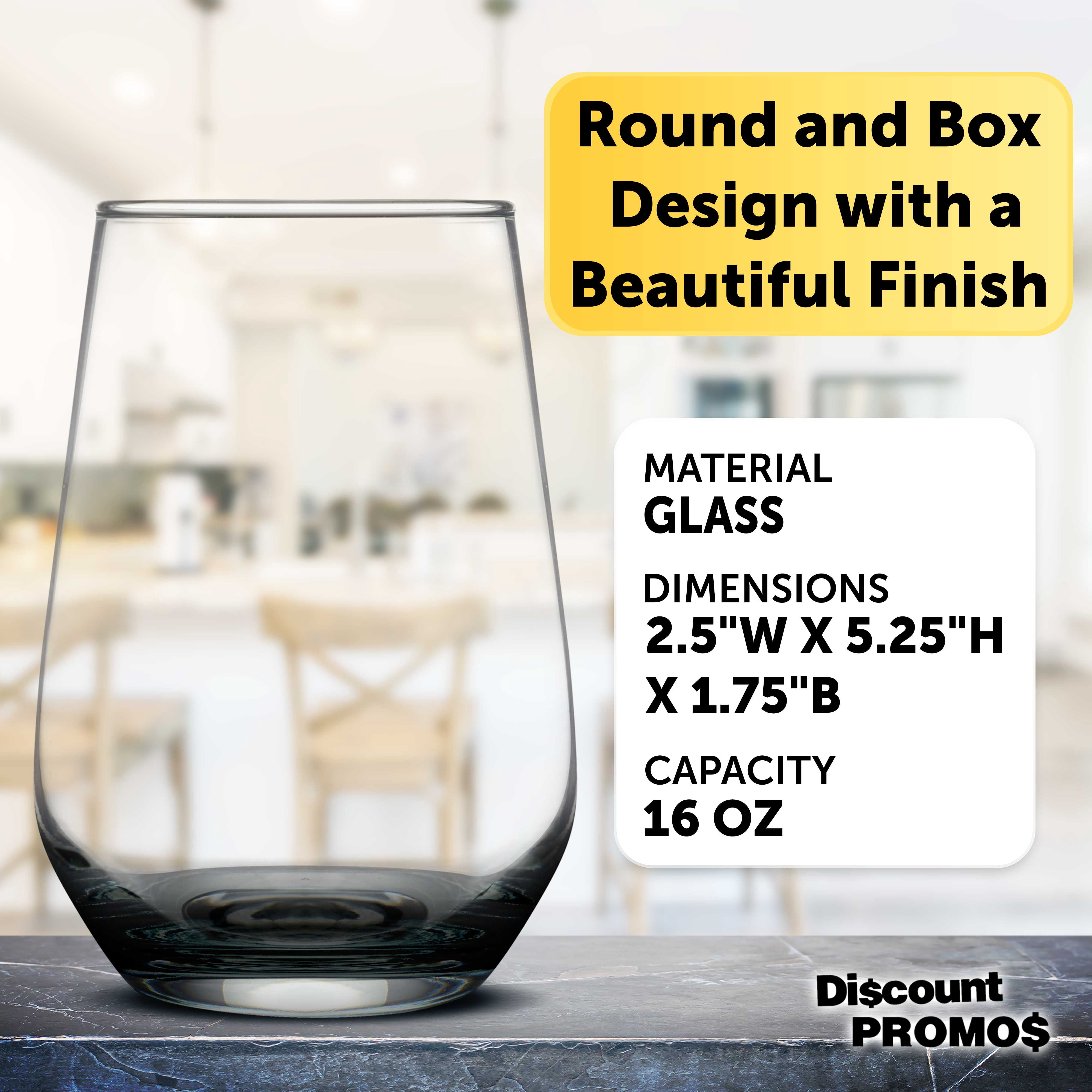 10 Vaso Silicia Stemless Wine Glasses Set, 16 oz. - Clear, Orb-Like, Thick base - Black