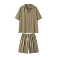thumbnail image 3 of Stamzod Men Short Sets Outfits 2 Piece Summer Solid Color Button Down Shirts and Shorts Daily Casual Loose Beach Vacation Outfits for Men with Pocket Khaki XXL, 3 of 8