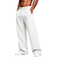 thumbnail image 2 of Men's Baggy Sweatpants Fleece Wide Leg Lounge Pants Drawstring Waist Loose Fit Cotton Jogging Sweat Pants with Pockets White L, 2 of 6