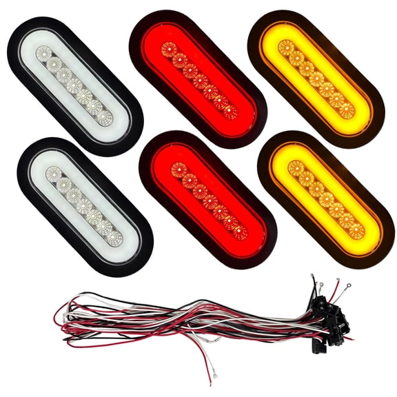 6PCS 6" Amber LED Oval Trailer Tail Lights – 10LED Waterproof Stop Turn Tail Brake Lamps with Grommets, 12V Sealed Truck Trailer Lights for RV Camper Boat and Utility Vehicle