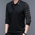thumbnail image 2 of Spring New Long Sleeve POLO Men's T-shirt Turn-down Collar Loose Solid Plaid Fashion Casual Business Button Tops, 2 of 6