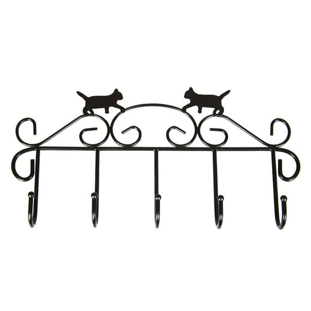 1 perchero de pared con diseño de gato, de hierro negro, para puerta, para casa, hotel (negro)