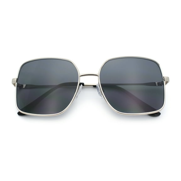 Womens Curved Concave Face Rectangle Oversized Metal Rim Sunglasses Silver - Black