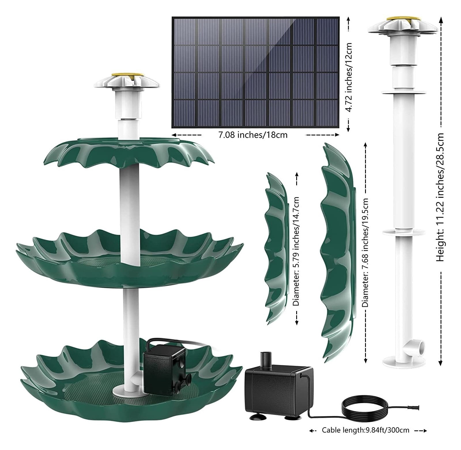 3 Tiered Bird Bath With 2.5W Solar Fountain Pump, DIY Solar Fountain Detachable And Suitable For Bird Bath, Garden Decoration