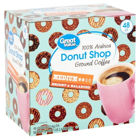 Great Value Donut Shop 100% Arabica Medium Ground Coffee, 0.38 oz, 48 count