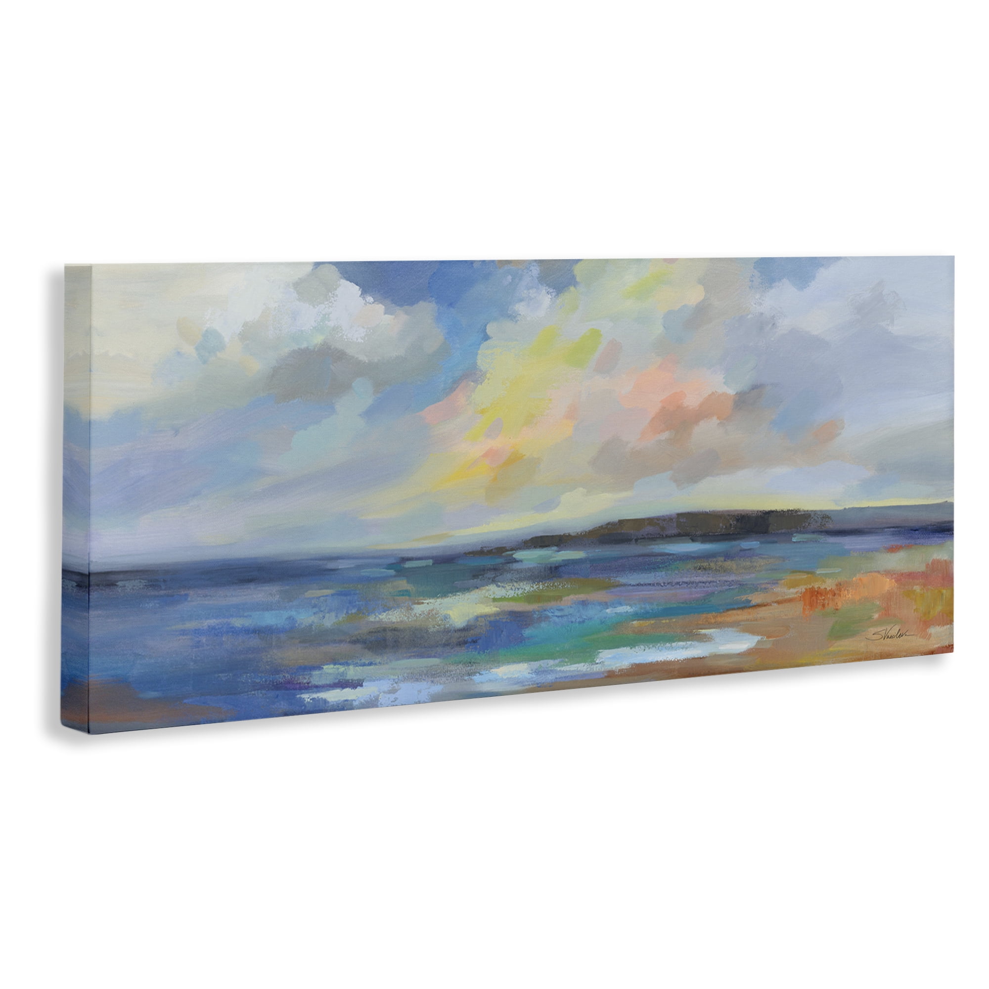 Stupell Industries Ocean Beach Sunset Landscape & Nature Painting Wrapped Canvas Art Print Wall Art, 48 x 20