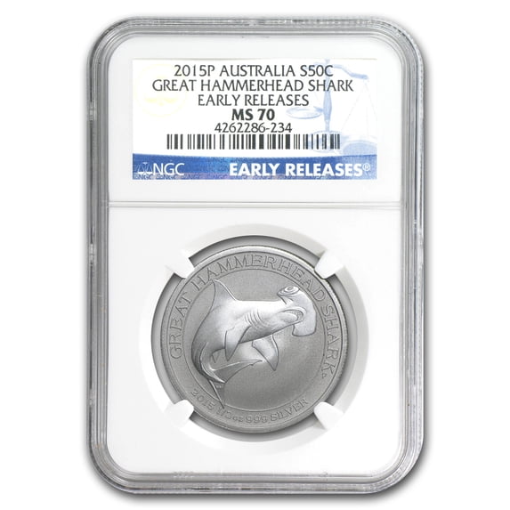 2015 1/2 oz Silver Great Hammerhead Shark MS-70 NGC (ER)