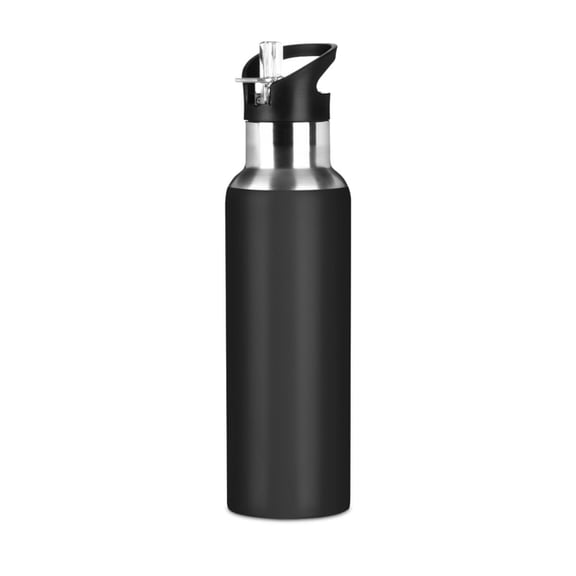 ALAZA Black Water Bottle Insulated Flask Stainless Steel Straw Lid 20 oz