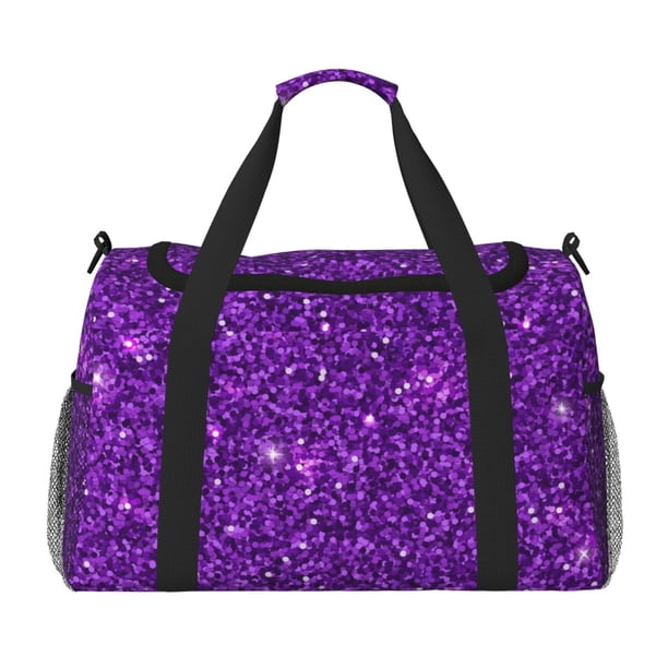 Disketp Purple Glitter Bolsa de Viaje Tipo Duffle, Bolso de Mano para Fin de Semana para Mujer, Bolsa de Gimnasio Ligera para Hombre, Esencial para Viajes