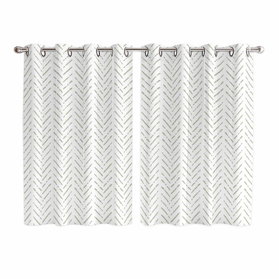 Sage Green Striped Kitchen Curtains 63 Inch Length, Modern Abstract Art Geometric Grommet Top Bedroom Living Room Curtains, Light Filtering Cafe Curtain Drapes 2 Panels Set 104''x63''