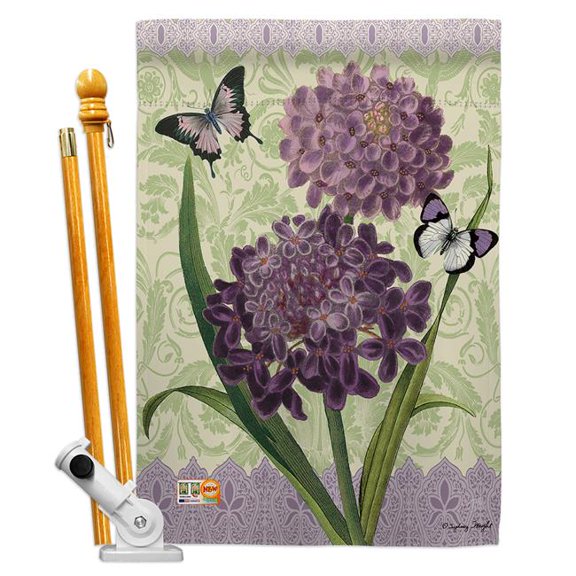 Breeze Decor BD-FL-HS-104079-IP-BO-D-US12-PL 28 x 40 in. Iberis Spring Floral Impressions Decorative Vertical Double Sided House Flag Set with Pole Bracket & Hardware