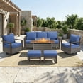thumbnail image 2 of POCASSY Patio Furniture Set with Fire Pit, 6-Piece Wicker Outdoor Conversation Set with Swivel Glider Patio Chairs and 43" Propane Firepit Table, Luxury Outdoor Patio Fire Pit Set for Porch, Deck, 2 of 15