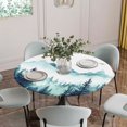 thumbnail image 5 of Turquoise Forest Round Tablecloth for 36-44 Inch Tables, Fitted Table Cover with Elastic Edge, Mountains Birds Fog Tree Scenery Waterproof Outdoor Table Cloth Protector for Patio Garden Dinner Picnic, 5 of 9