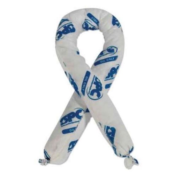 Brady Sorbent Sock, 28 gal, 3 in x 48 in, Oil, White, 30 PK OIL430