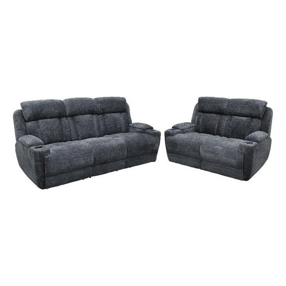 Pemberly Row Lucky Charcoal Power Reclining Sofa and Loveseat