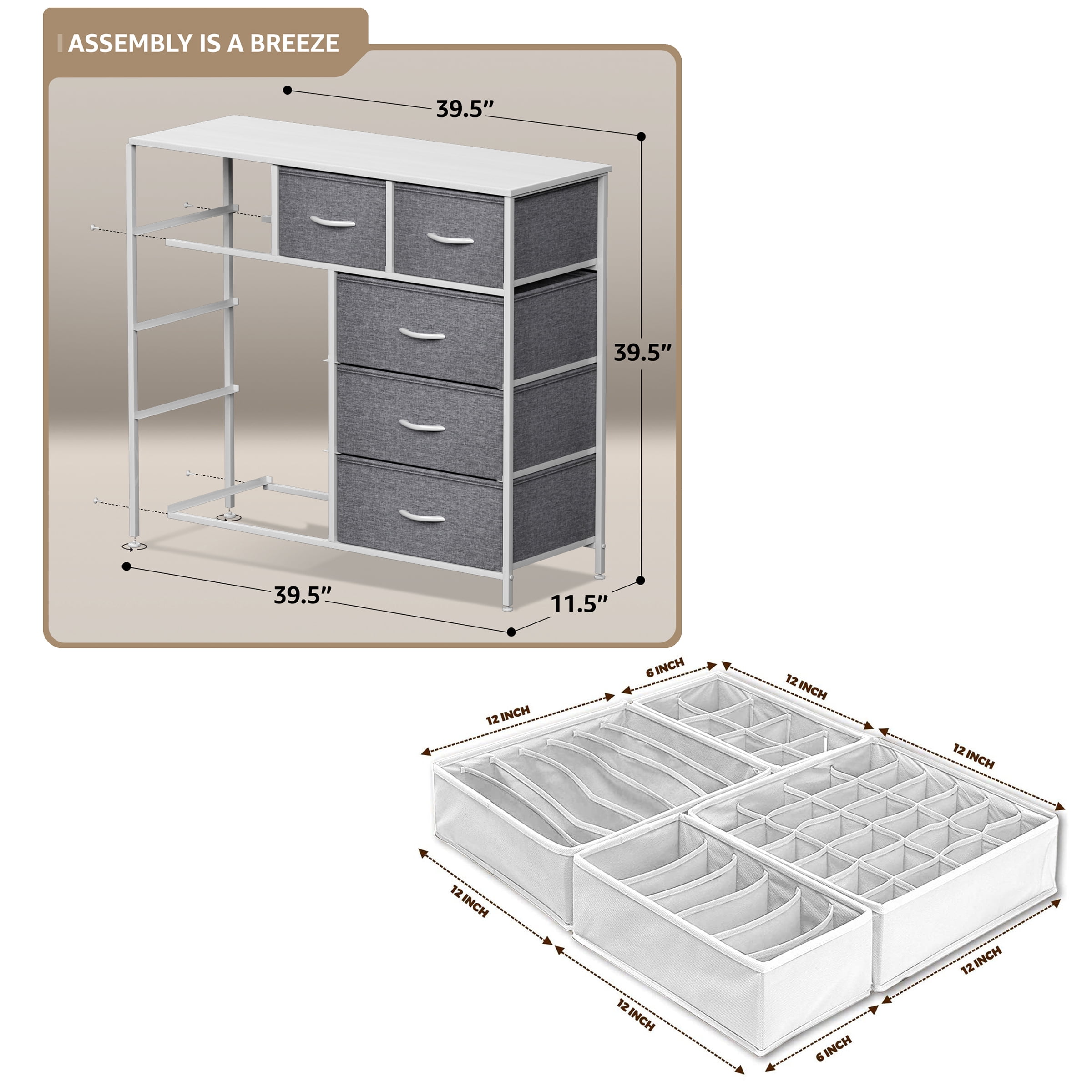 Sorbus 9-Drawer Dresser with Foldable Fabric Drawer Dividers: Ideal for Adult Bedrooms, Offices