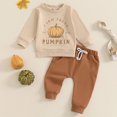 thumbnail image 5 of Mercatoo Baby Halloween Outfit Alphabet Pumpkin Print Sweatshirt Pant Set Toddler Fall Winter Clothes for 6 Months to 3 Year, 5 of 9