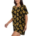 thumbnail image 2 of Fuzoiu Maple Leaves With Leopard Print Women's Short-Sleeved Pajama Set,Lounge Sleepwear Set,Womens Pajama Sets 2 Piece,Button-Up Top and Shorts with Pockets-Small, 2 of 7