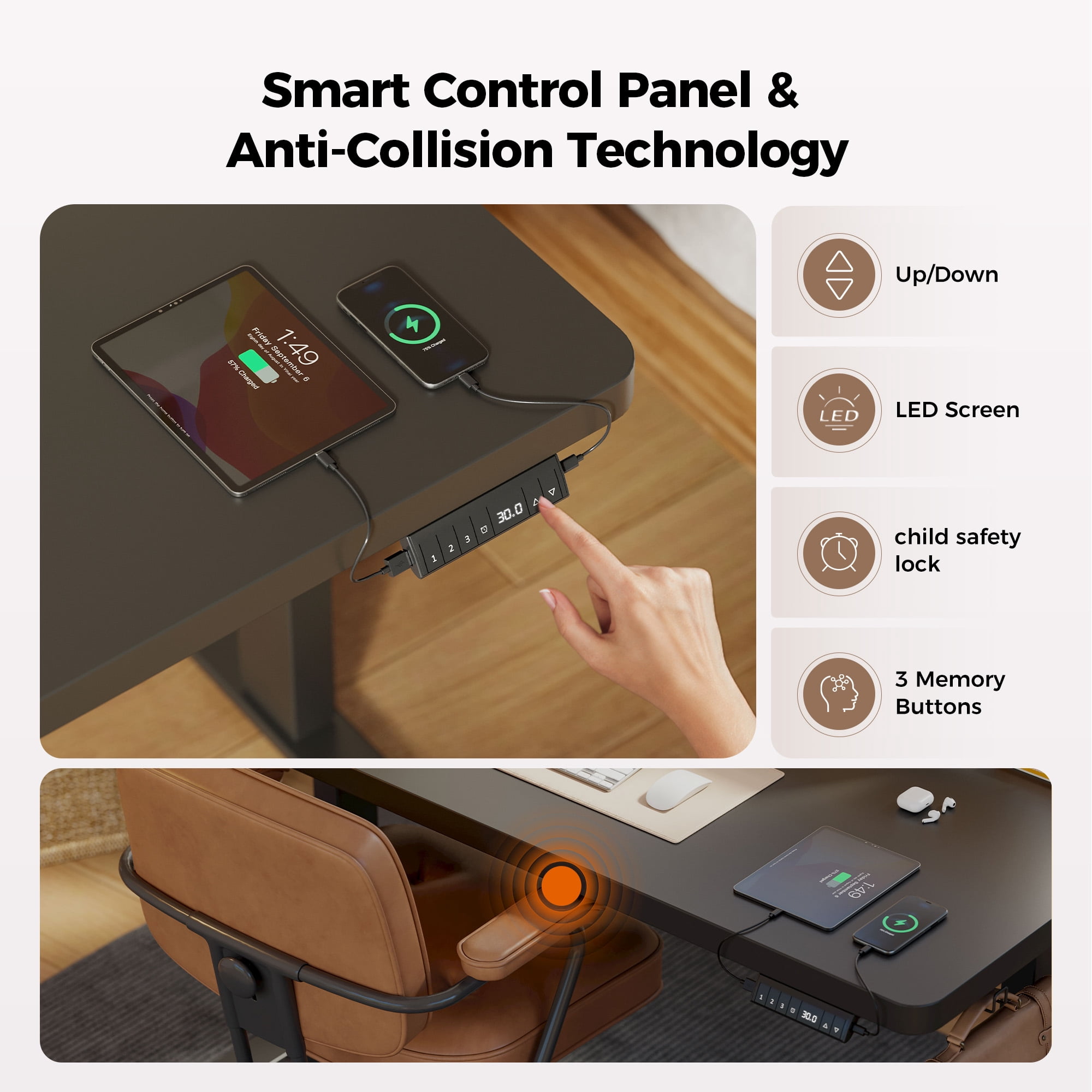 47.2 Inch Dual Motor Electric Adjustable Standing Desk, Computer Desk with Memory Controller, Home Office Desk with Seamless tabletop,265 lbs Weight Capacity,Black (Two packages)