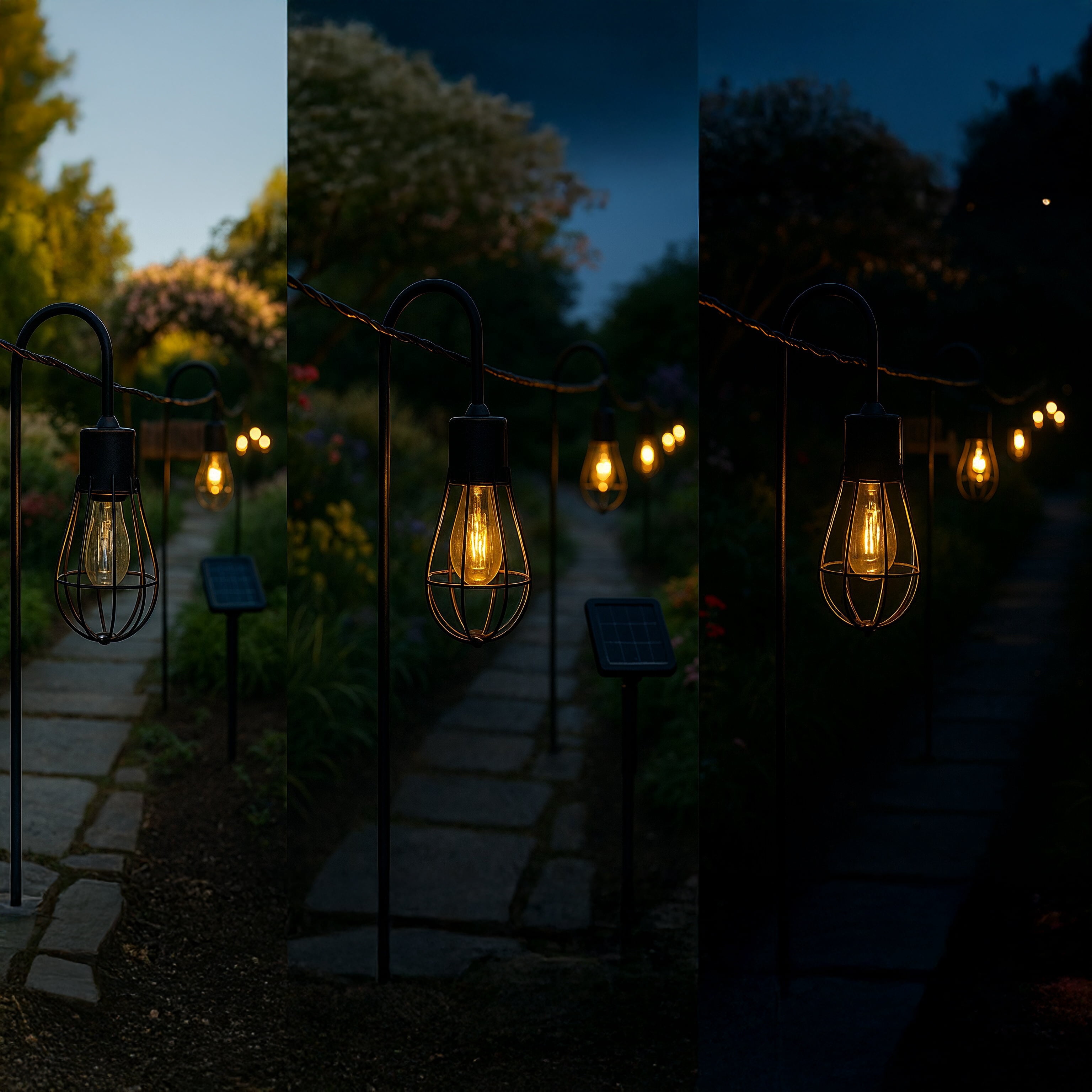 Solar Powered Vintage String Lights - 10 LED Bulbs, IP67 Waterproof Metal Cage for Outdoor Ambiance