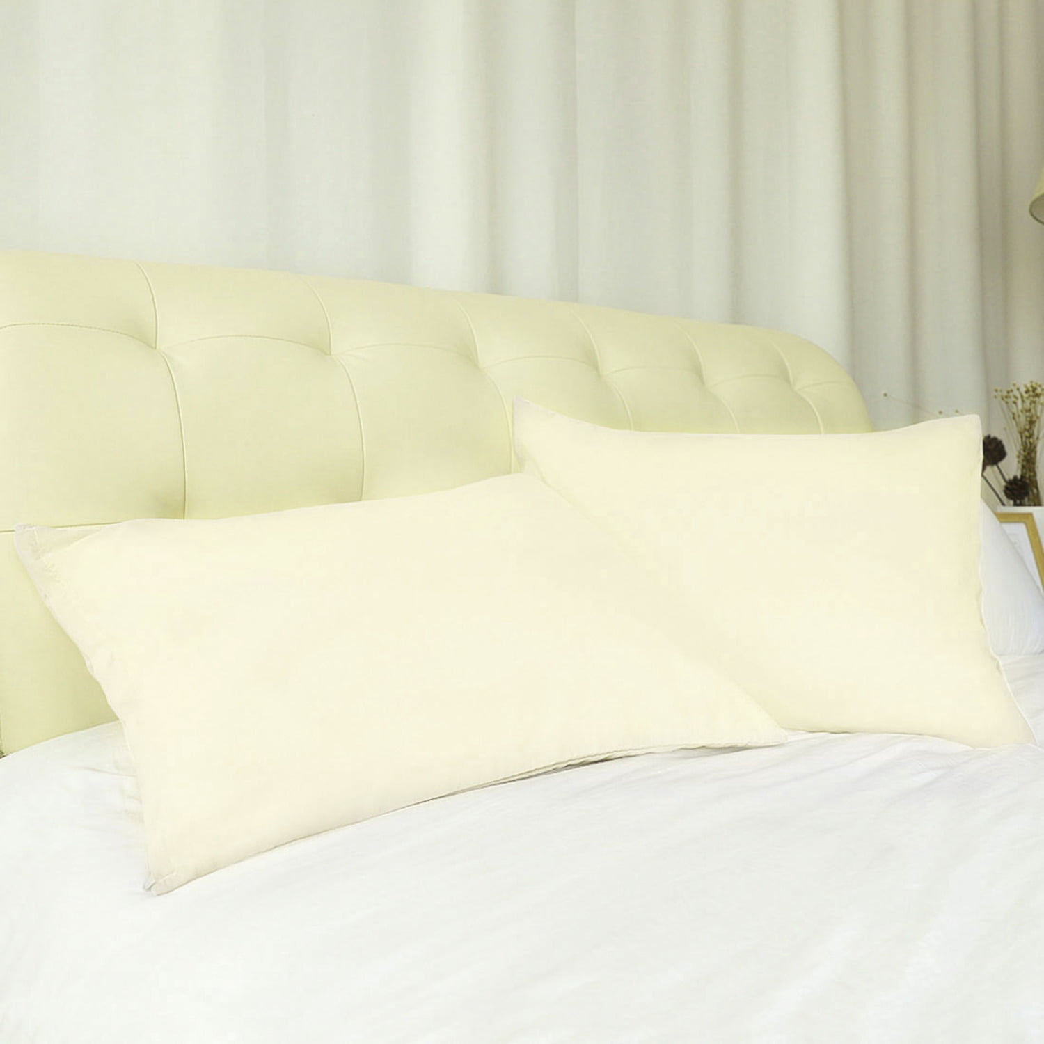 Unique Bargains 2-Pack 1800D Microfiber Solid Pillowcases Beige King