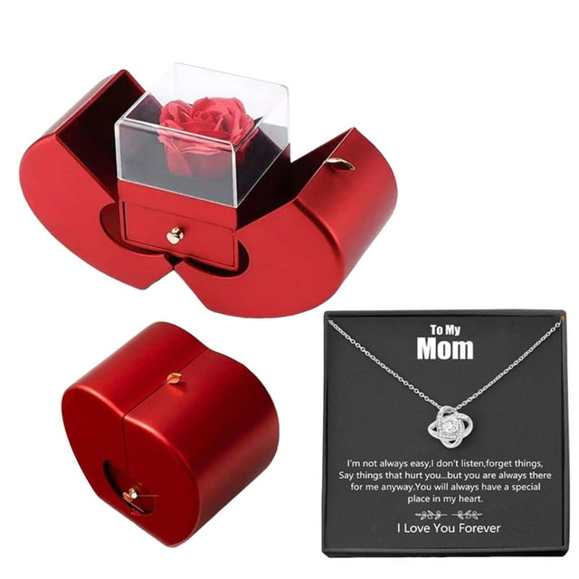 Collar de trébol de cuatro hojas para mujer - Colgante hueco con caja de regalo y flores eternas - Cadena de acero inoxidable chapada en cobre - 1,5cm