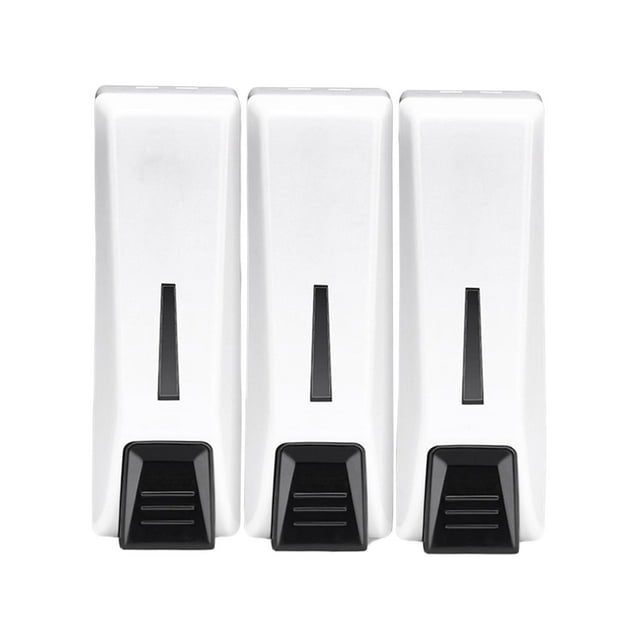 Dispensador triple manual de jabón y ducha para montaje en pared, 3 compartimentos, jabón, gel y champú Triple Blanco 350ml