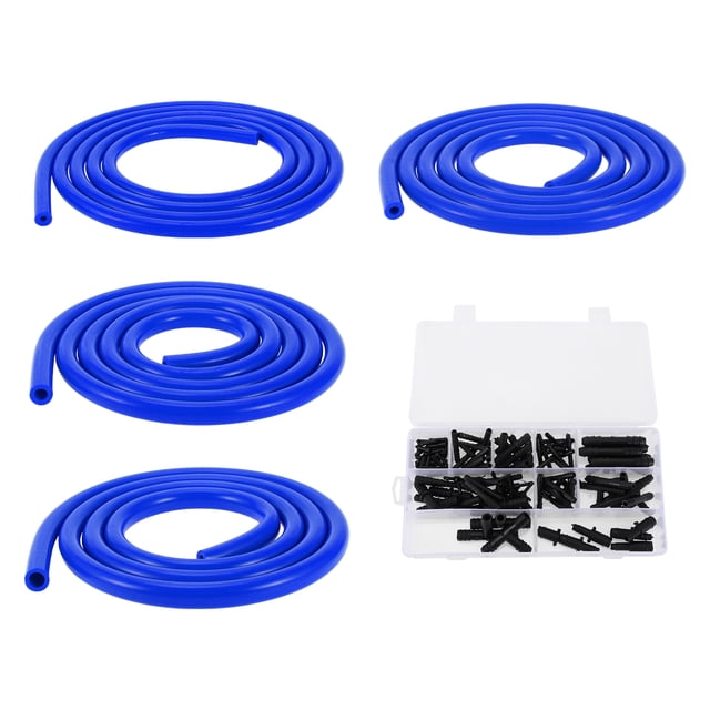 Manguera de vacío de silicona Unique Bargains 130PSI Presión máxima Línea de vacío automotriz Azul con conector de vacío 1 juego 5Ft 4/6/8/12mm ID 3mm grosor