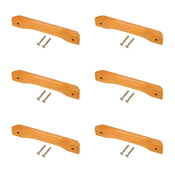 6Pcs 128mm/5" Hole Spacing Bridge Shaped Beech Wood Cabinets Drawer Pull Handles for Kitchen(Light Brown, 161mm Length)