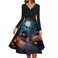 thumbnail image 3 of Halloween Hepburn Dresses for Women Witch Hat Bat Long Sleeve Funny Hepburn Dresses Moon Castle Crew Neck Horror Hepburn Dress, M, 3 of 4