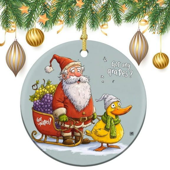 Christmas Ceramic Ornament Christmas Duck Got Any Grapes Ornament Keepsake Funny Santa Farm Animal for Christmas Tree Decoration Xmas Party Decorations Xmas Gift