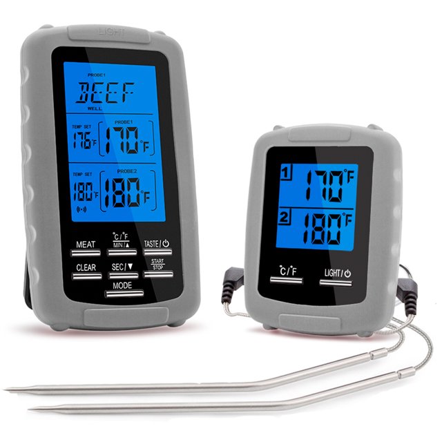 Accesorios Barbacoa Irfora Termómetro de carne inalámbrico Comida Barbacoa Termómetro BBQ Parrilla Fumador Termómetro Horno de cocina Termómetro digital con sonda doble Irfora Accesorios Barbacoa