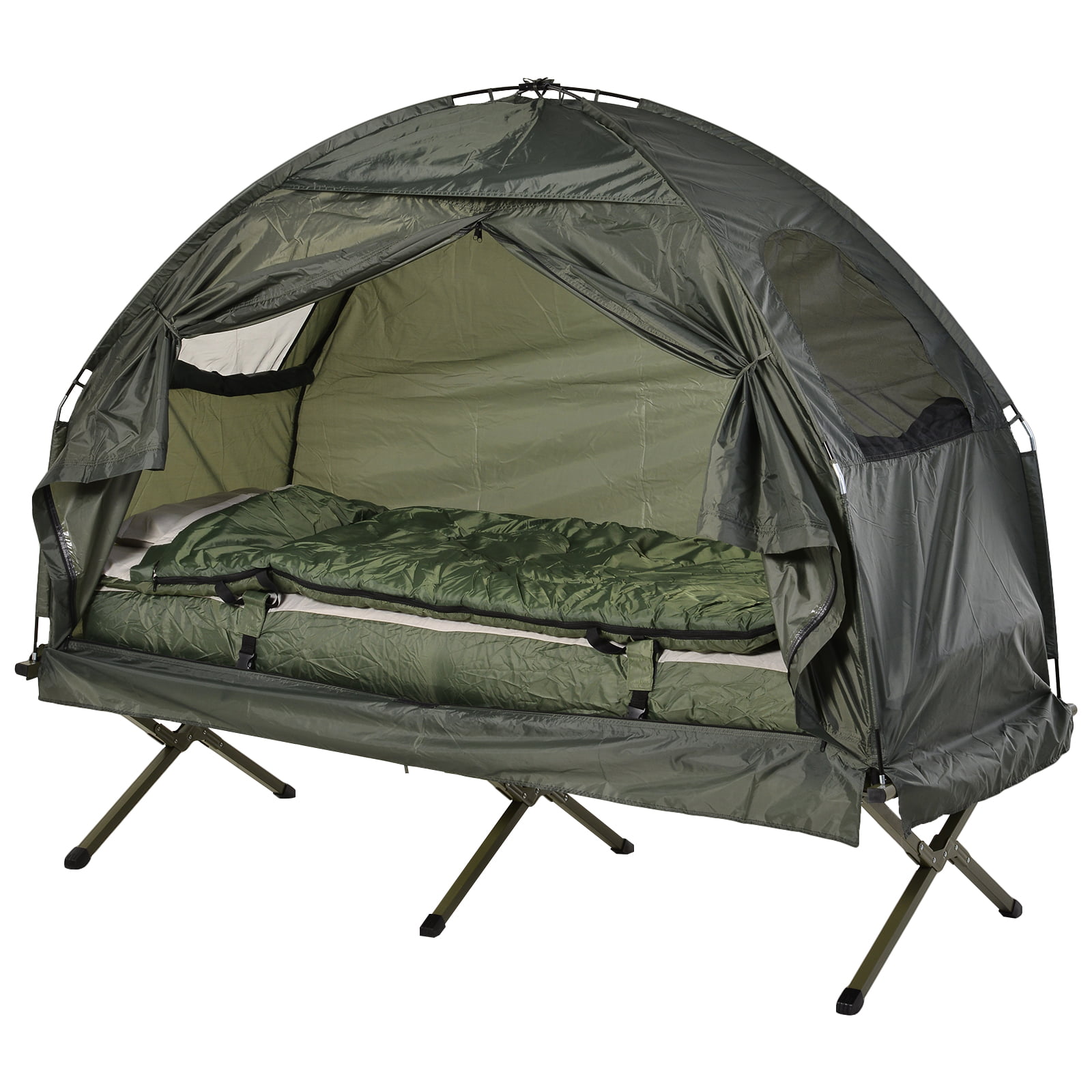 Outsunny Portable Camping Cot Tent with Air Mattress, Sleeping Bag, and