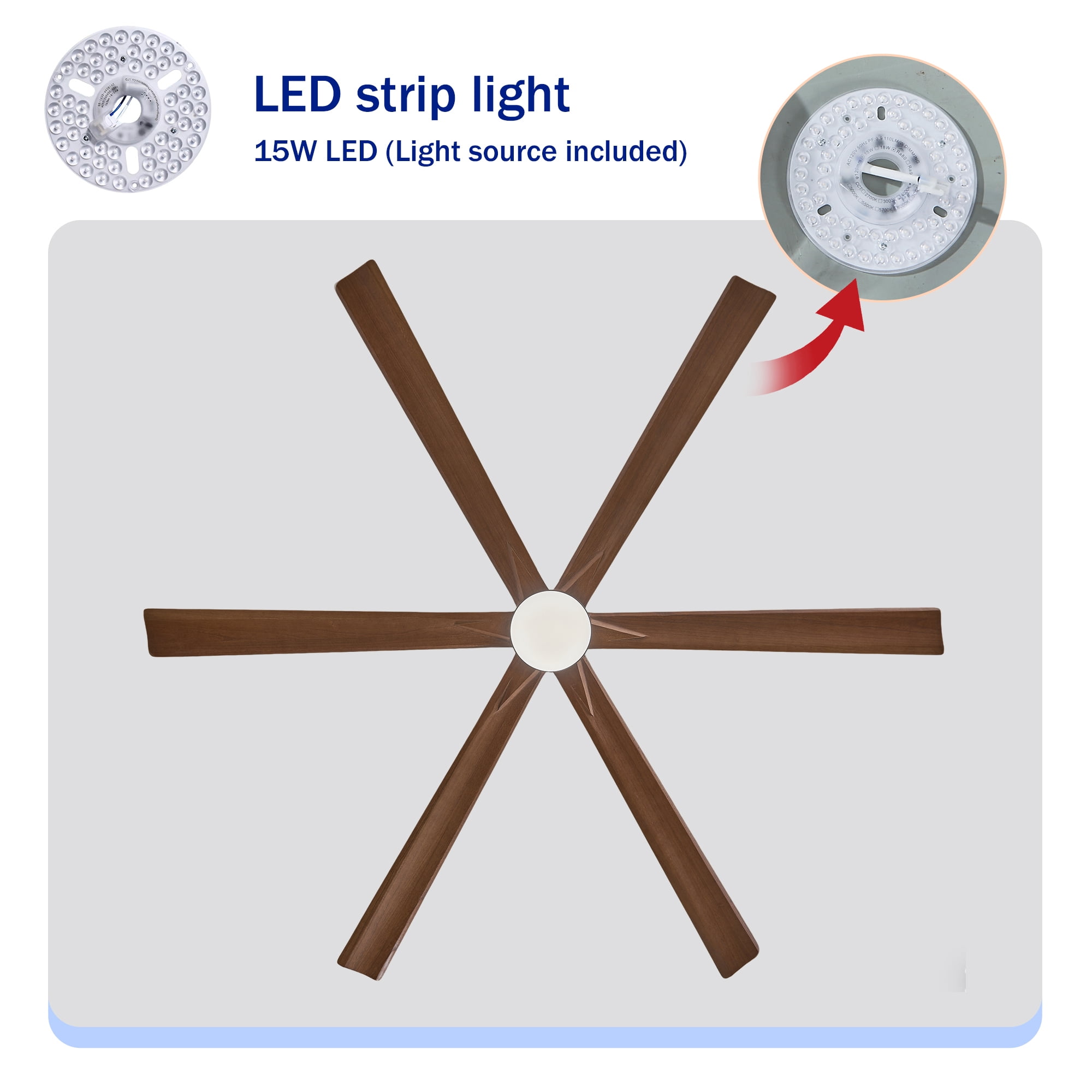 Leumius 70" Ceiling Fan with Lights Quiet DC Motor Ceiling Fans 6 Speed Levels,Reversible Ceiling Fan for Patio Living Room Bedroom Black + Red Walnut
