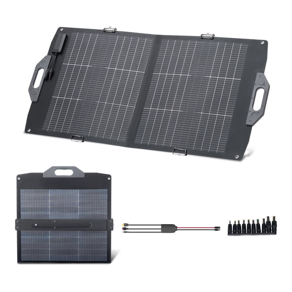 KFFKFF 100W Foldable Bifacial Solar Panel, 16BB N-Type Monocrystalline Charger with 24% Efficiency, Portable Design with MC4, USB-A (QC3.0), Type-C, and DC Ports for Outdoor Power Needs