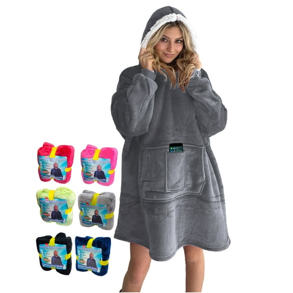 Oversized Sherpa Hoodie Sweatshirt - Warm Luxurious Fleece Microfiber Hoodie Blanket - Cozy, Reversible, Hooded, w/ Comfortable 3 Pockets - Large Unisex White